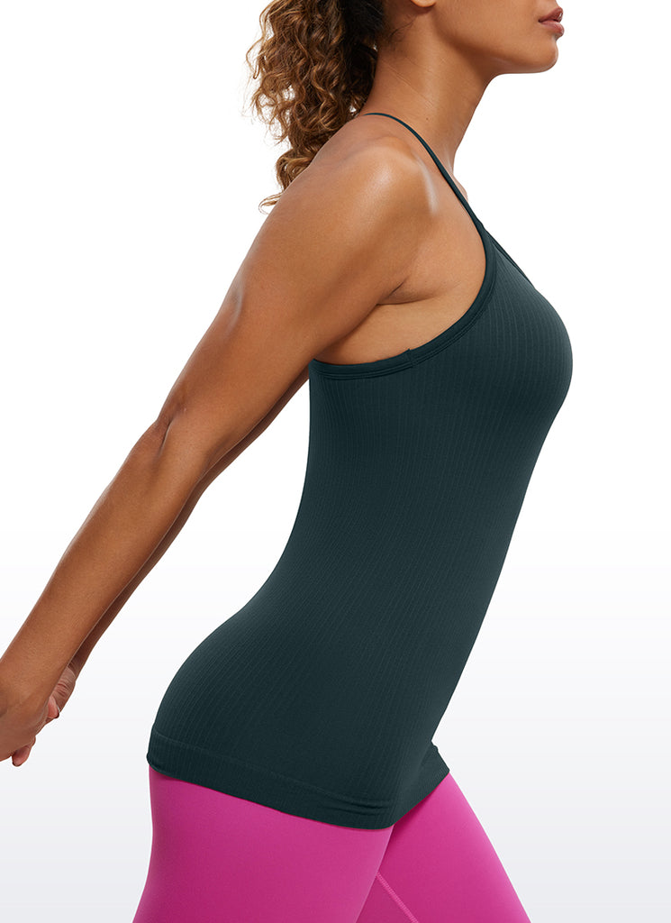 CRZ YOGA Women's Yoga Slim Fit Tops Seamless Built-in Bra Tank Y-back Forest Dark Green
