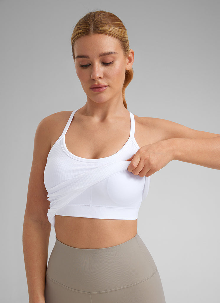 CRZ YOGA Women's Yoga Slim Fit Tops Seamless Built-in Bra Tank Y-back White