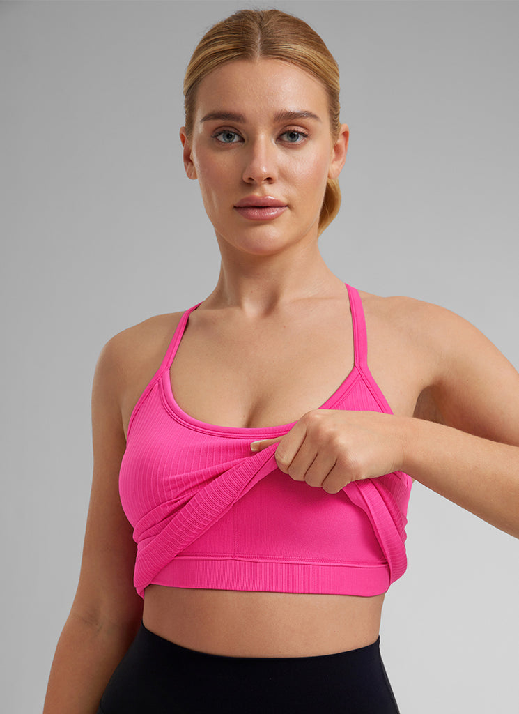 CRZ YOGA Women's Yoga Slim Fit Tops Seamless Built-in Bra Tank Y-back Hibiscus Purple