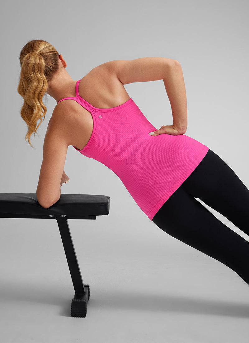 CRZ YOGA Women's Yoga Slim Fit Tops Seamless Built-in Bra Tank Y-back Hibiscus Purple