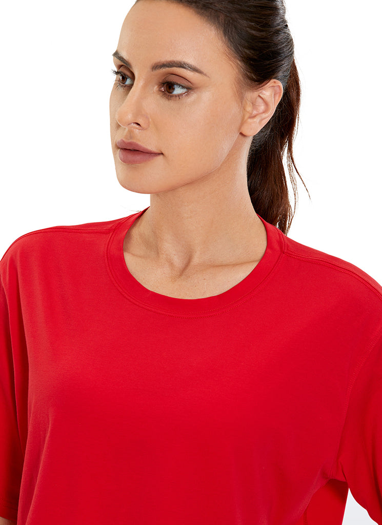 CRZ YOGA Women's Casual Loose Fit Pima Cotton Short Sleeves Cropped Festival Red