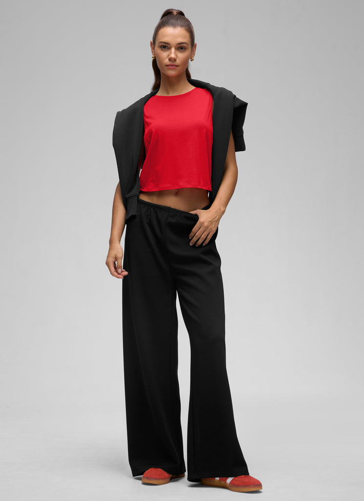 CRZ YOGA Women's Yoga Loose Fit Top Pima Cotton Crop Tank Deep Armhole Festival Red