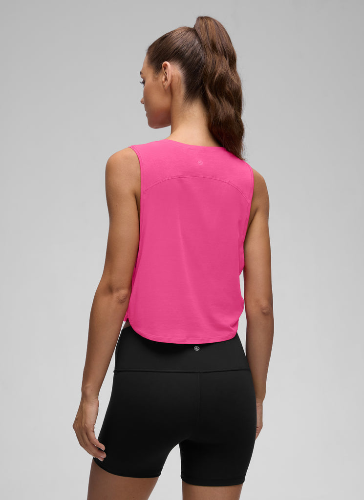 CRZ YOGA Women's Yoga Loose Fit Top Pima Cotton Crop Tank Deep Armhole Strong Blue