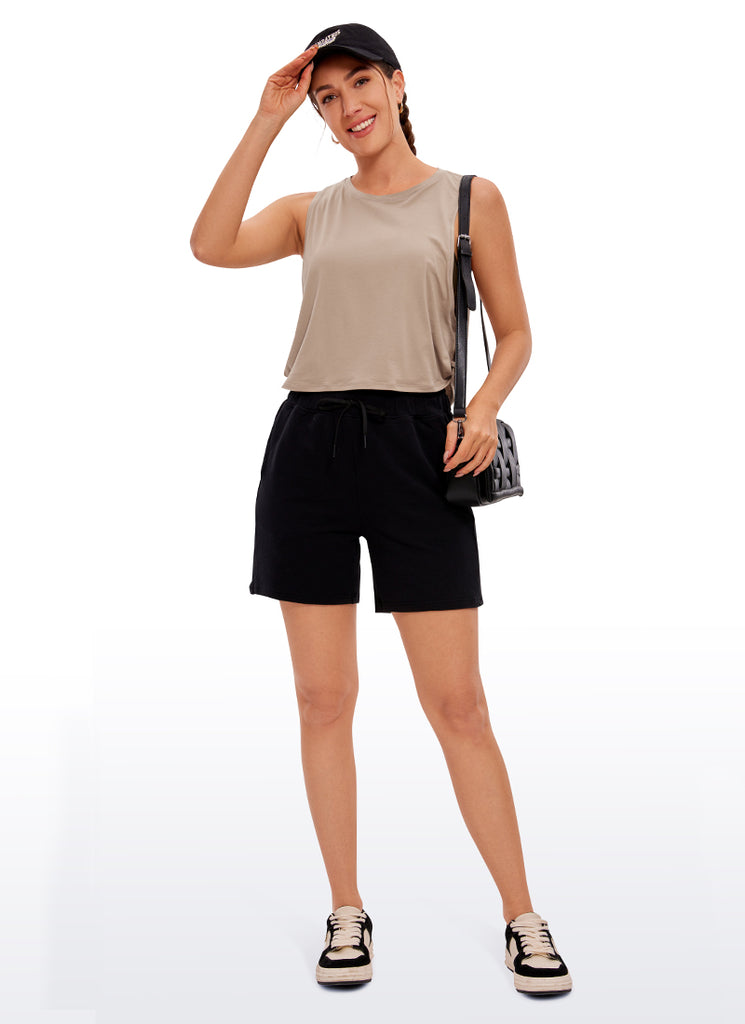 CRZ YOGA Women's Yoga Loose Fit Top Pima Cotton Crop Tank Deep Armhole Sonic Pink