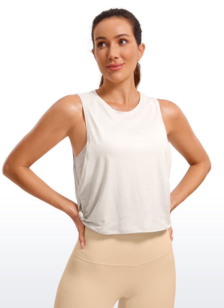 CRZ YOGA Women's Yoga Loose Fit Top Pima Cotton Crop Tank Deep Armhole Mortar color