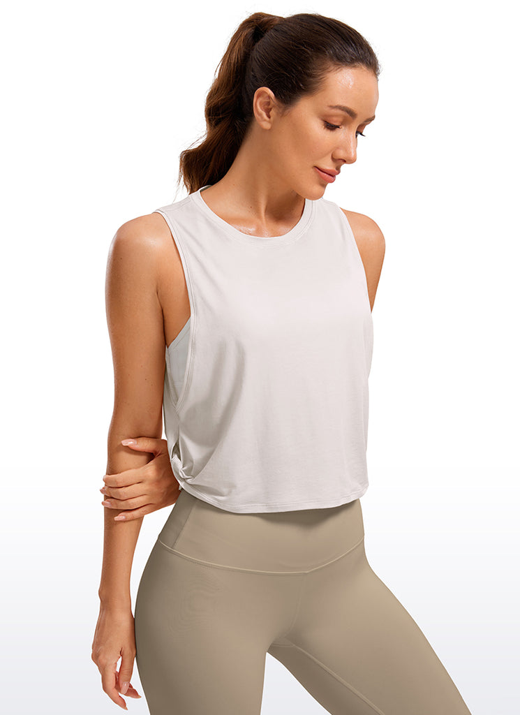 CRZ YOGA Women's Yoga Loose Fit Top Pima Cotton Crop Tank Deep Armhole Coral