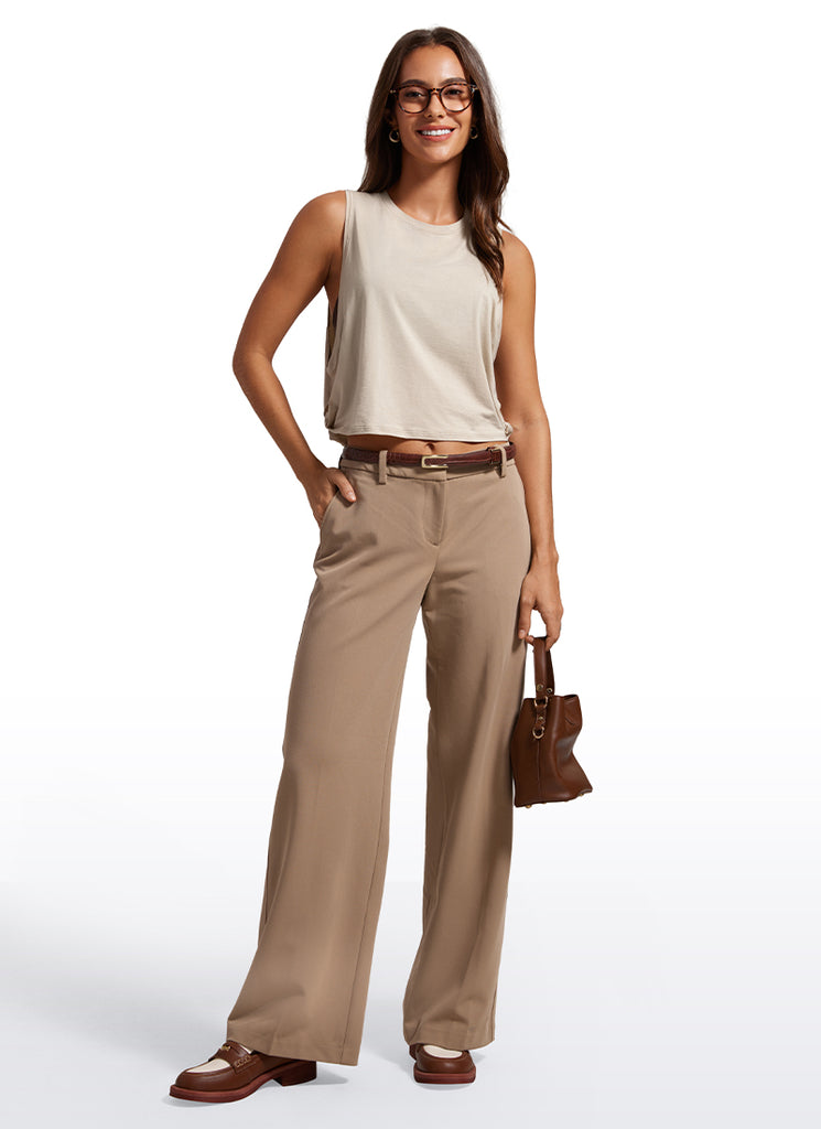 CRZ YOGA Women's Yoga Loose Fit Top Pima Cotton Crop Tank Deep Armhole White