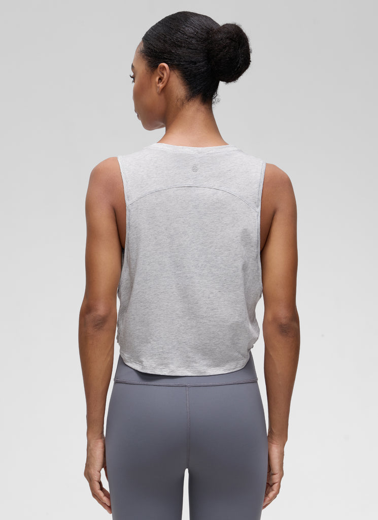 CRZ YOGA Women's Yoga Loose Fit Top Pima Cotton Crop Tank Deep Armhole White Apricot