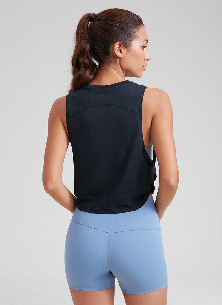 CRZ YOGA Women's Yoga Loose Fit Top Pima Cotton Crop Tank Deep Armhole Light Grey Heather