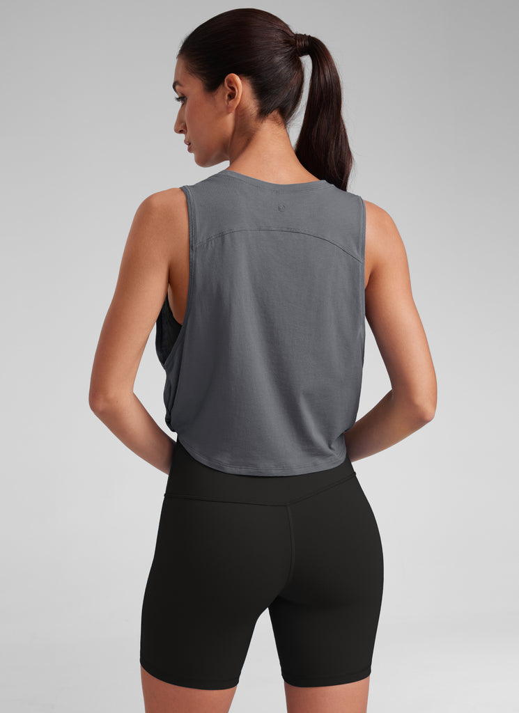 CRZ YOGA Women's Yoga Loose Fit Top Pima Cotton Crop Tank Deep Armhole Cascadia Green