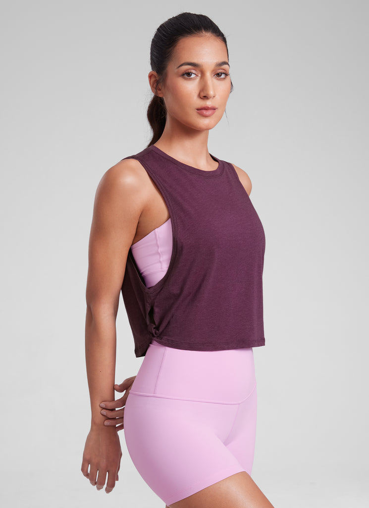 CRZ YOGA Women's Yoga Loose Fit Top Pima Cotton Crop Tank Deep Armhole Ink Blue 2