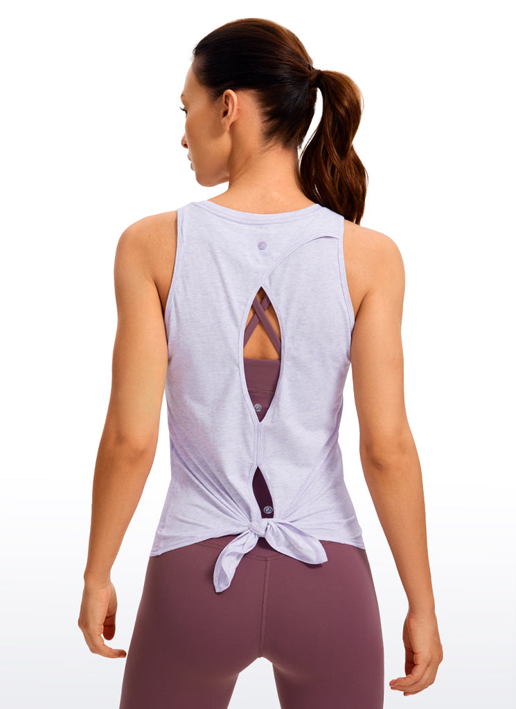 CRZ YOGA Women's Yoga Loose Fit Tops Pima Cotton Tank Split Open Back Peach Pink