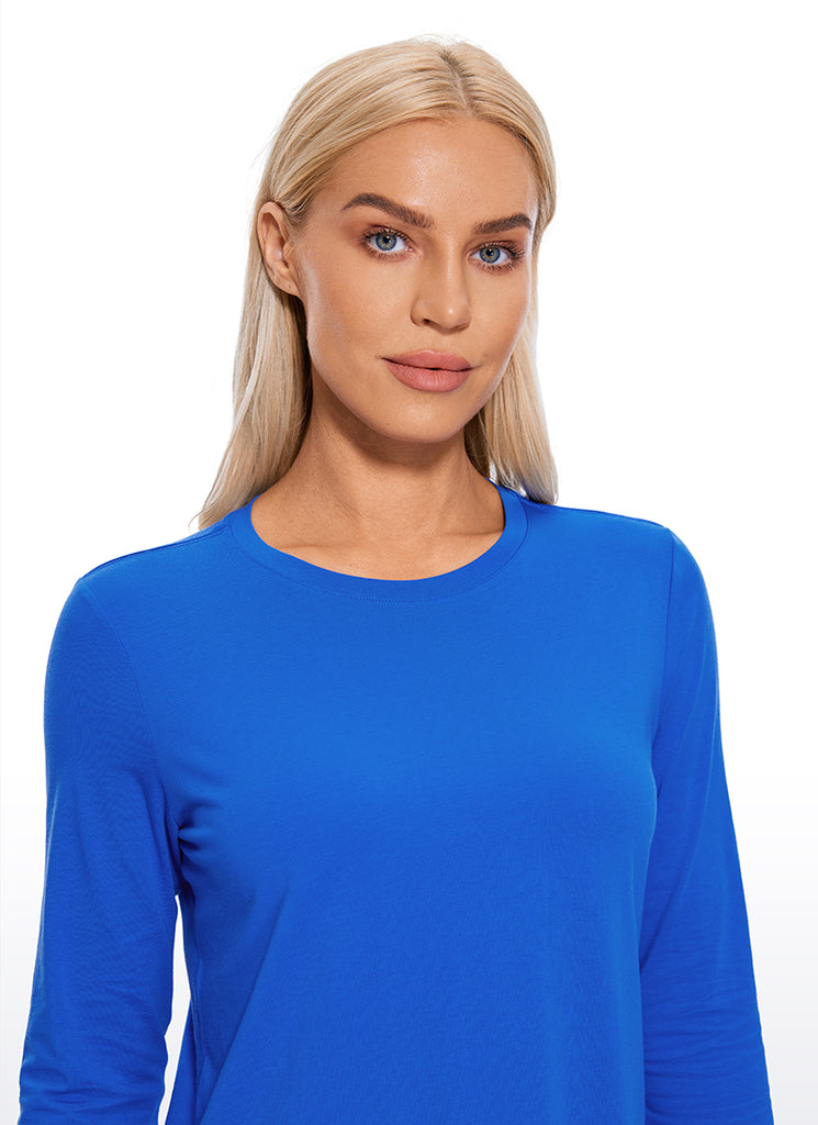 CRZ YOGA Women's Yoga Classic Fit Tops Pima Cotton Workout Long Sleeve Navy