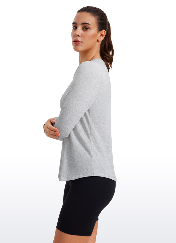 CRZ YOGA Women's Yoga Classic Fit Tops Pima Cotton Workout Long Sleeve Hot Fudge Brown