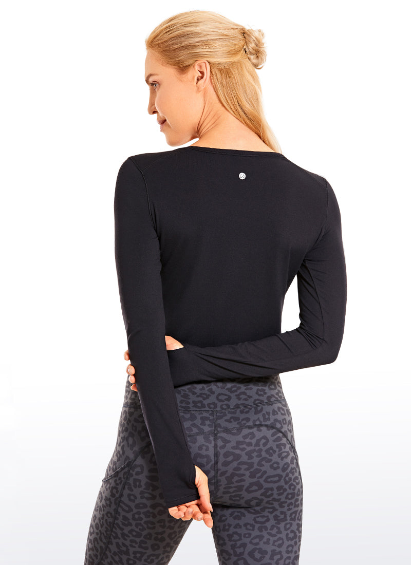 CRZ YOGA Women's Run Train Slim Fit Tops Brushed Long Sleeves Cropped Black