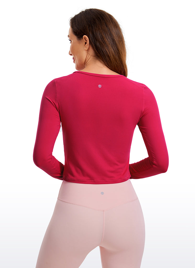 CRZ YOGA Women's Run Train Slim Fit Tops Brushed Long Sleeves Cropped Viva Magenta