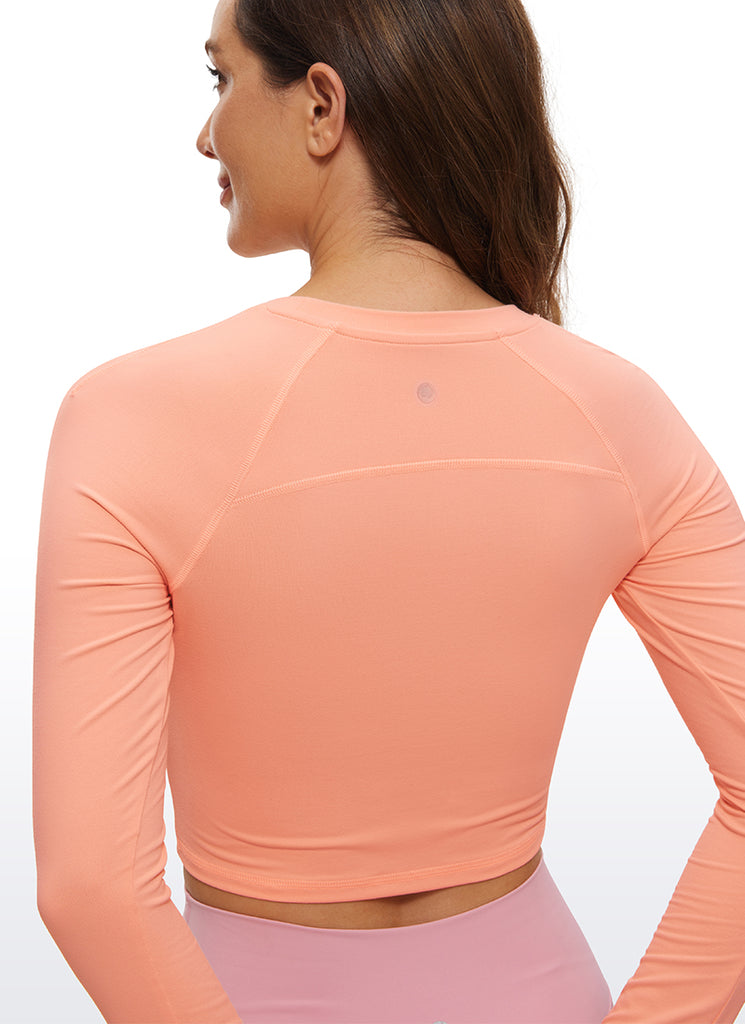 CRZ YOGA Women's Run Train Slim Fit Tops Brushed Long Sleeves Cropped Dew Pink