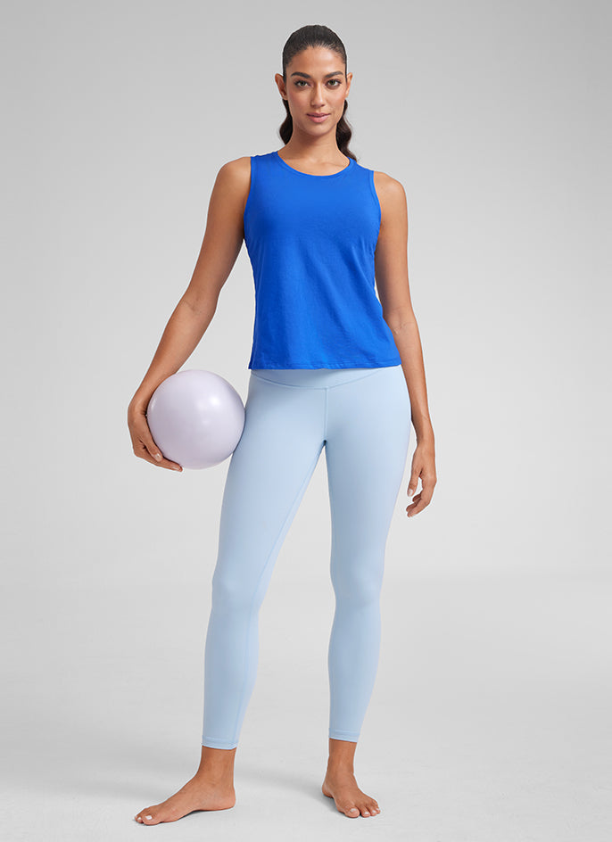 CRZ YOGA Women's Yoga Loose Fit Tops Pima Cotton Crop Tank Round Neck purple gray