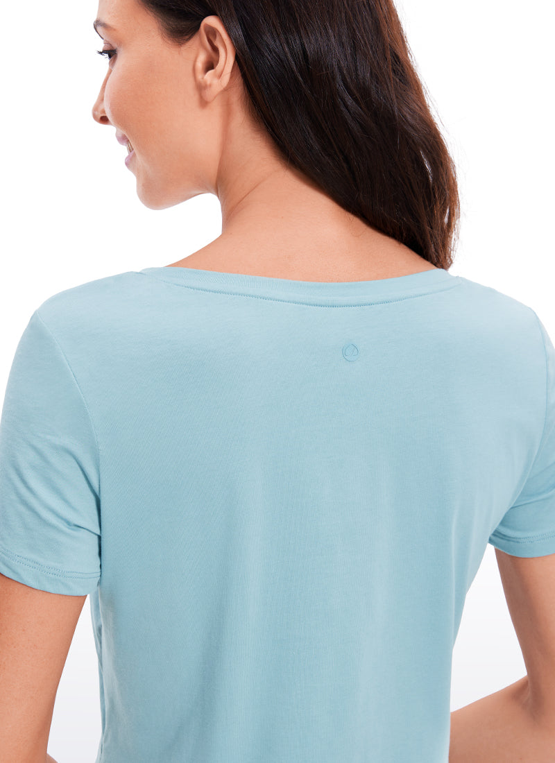 CRZ YOGA Women's Casual Relaxed Fit Pima Cotton Short Sleeve Cropped Pure Blue