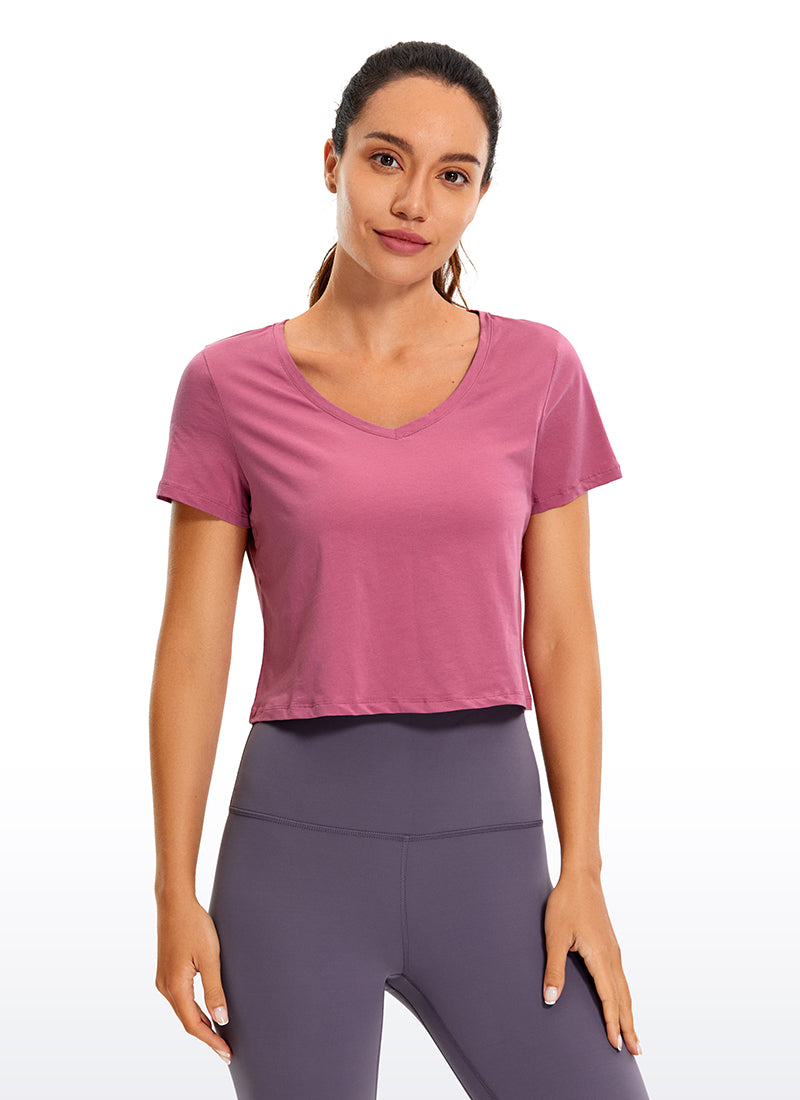 CRZ YOGA Women's Casual Relaxed Fit Pima Cotton Short Sleeve Cropped Moss Rose