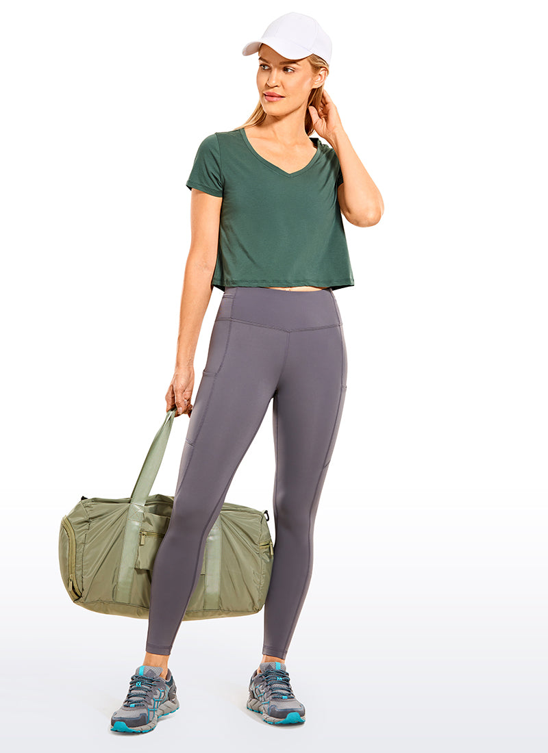 CRZ YOGA Women's Casual Relaxed Fit Pima Cotton Short Sleeve Cropped Graphite Green