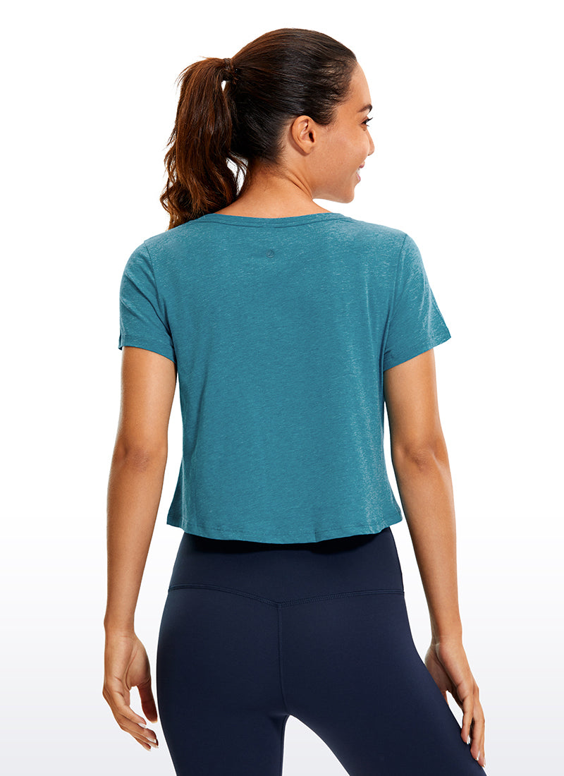 CRZ YOGA Women's Casual Relaxed Fit Pima Cotton Short Sleeve Cropped Kingfisher Heather