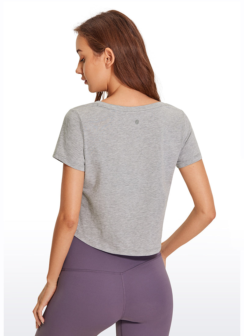 CRZ YOGA Women's Casual Relaxed Fit Pima Cotton Short Sleeve Cropped Heathered Medium Grey
