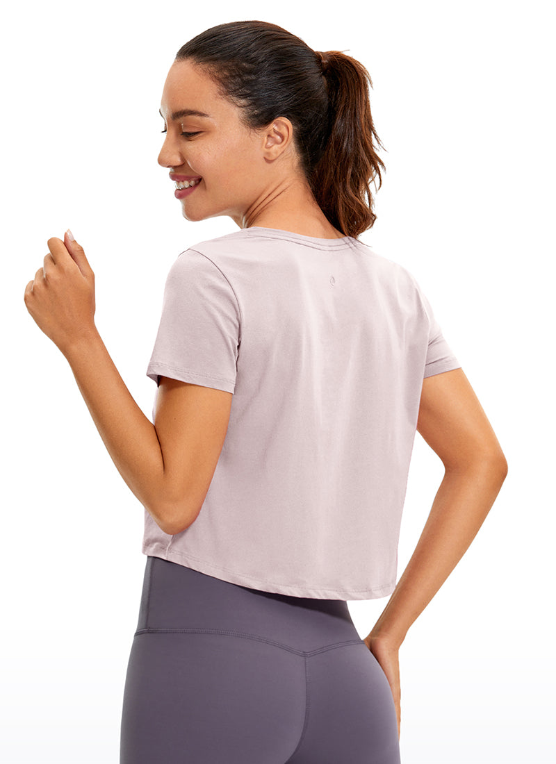 CRZ YOGA Women's Casual Relaxed Fit Pima Cotton Short Sleeve Cropped Smoky Blush