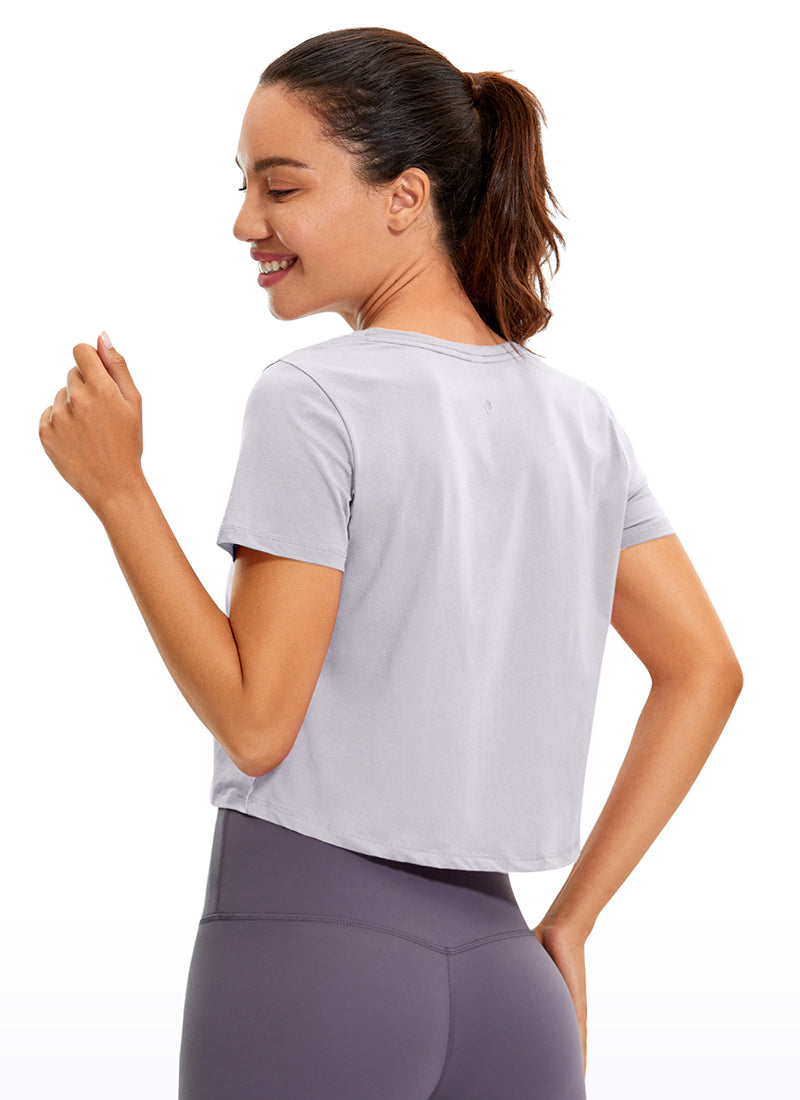 CRZ YOGA Women's Casual Relaxed Fit Pima Cotton Short Sleeve Cropped Iced Iris