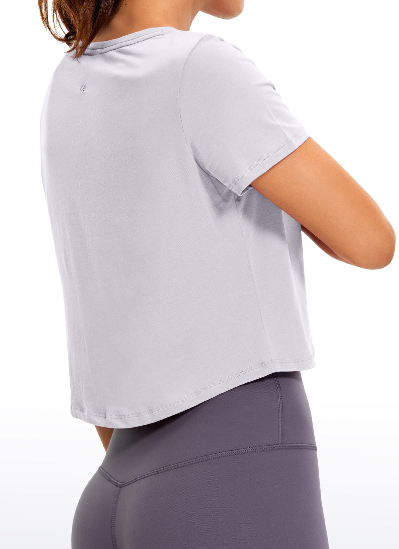 CRZ YOGA Women's Casual Relaxed Fit Pima Cotton Short Sleeve Cropped Iced Iris