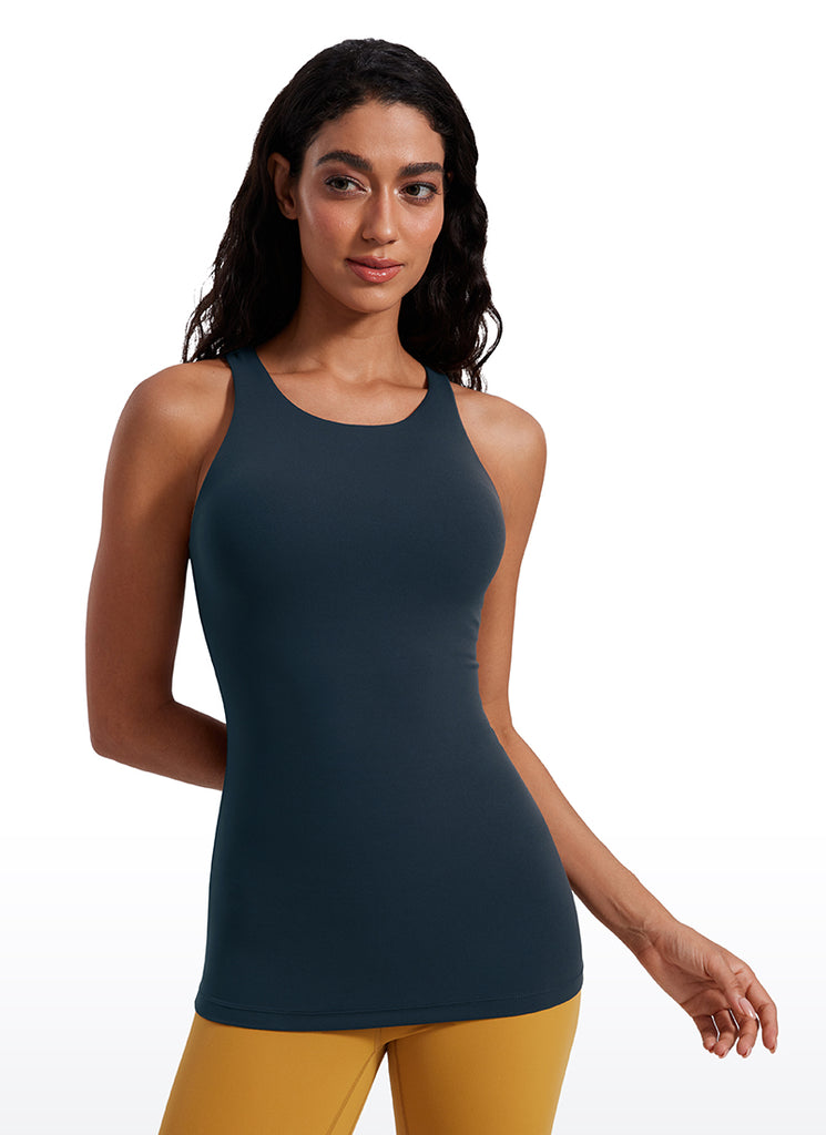 CRZ YOGA Women's Yoga Slim Fit Top Butterluxe Tank Racerback High Neck True Navy