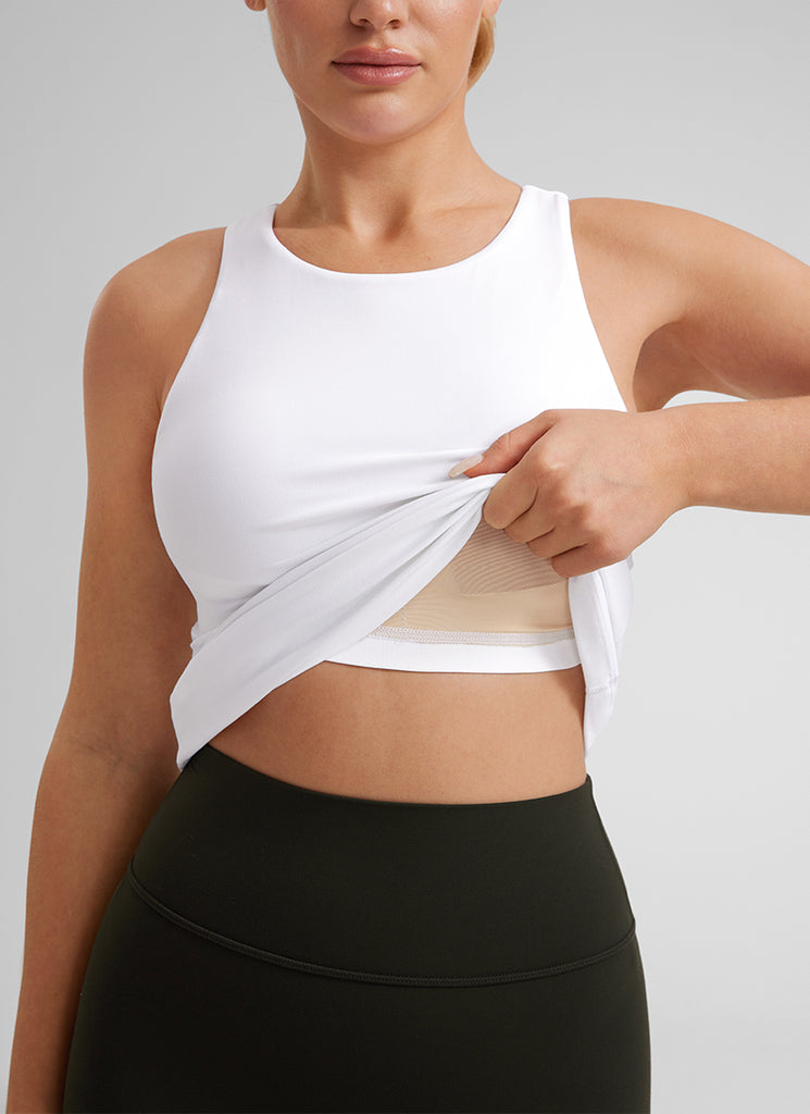 CRZ YOGA Women's Yoga Slim Fit Top Butterluxe Tank Racerback High Neck White