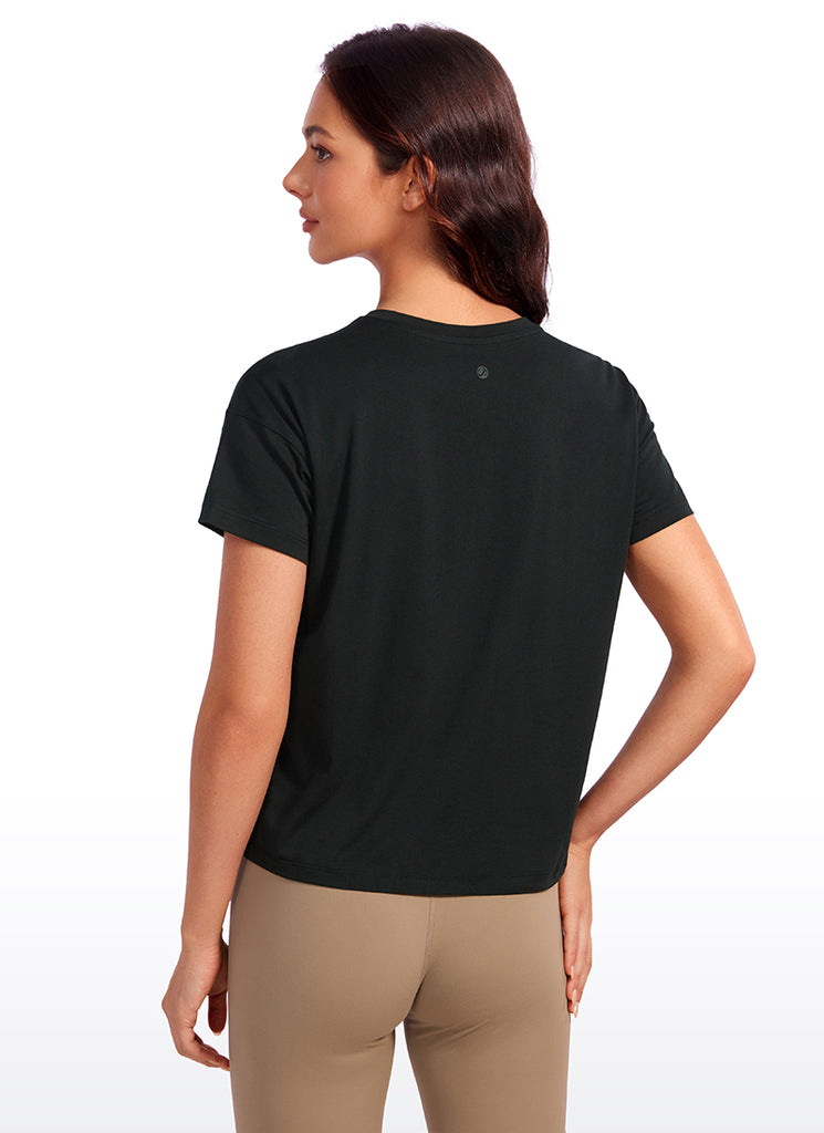 CRZ YOGA Women's Yoga Loose Fit Shirt Pima Cotton Short Sleeves purple gray