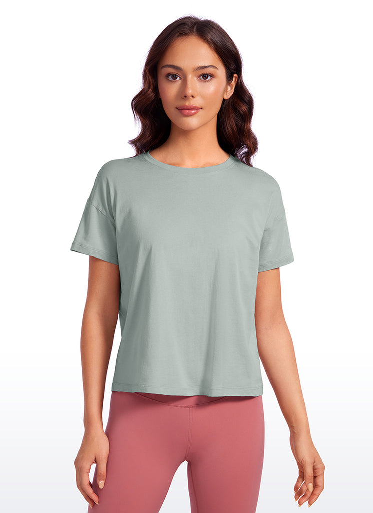 CRZ YOGA Women's Yoga Loose Fit Shirt Pima Cotton Short Sleeves Black