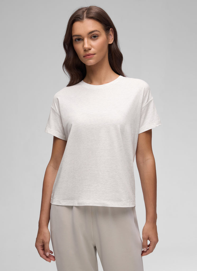 CRZ YOGA Women's Yoga Loose Fit Shirt Pima Cotton Short Sleeves Ice Grey White