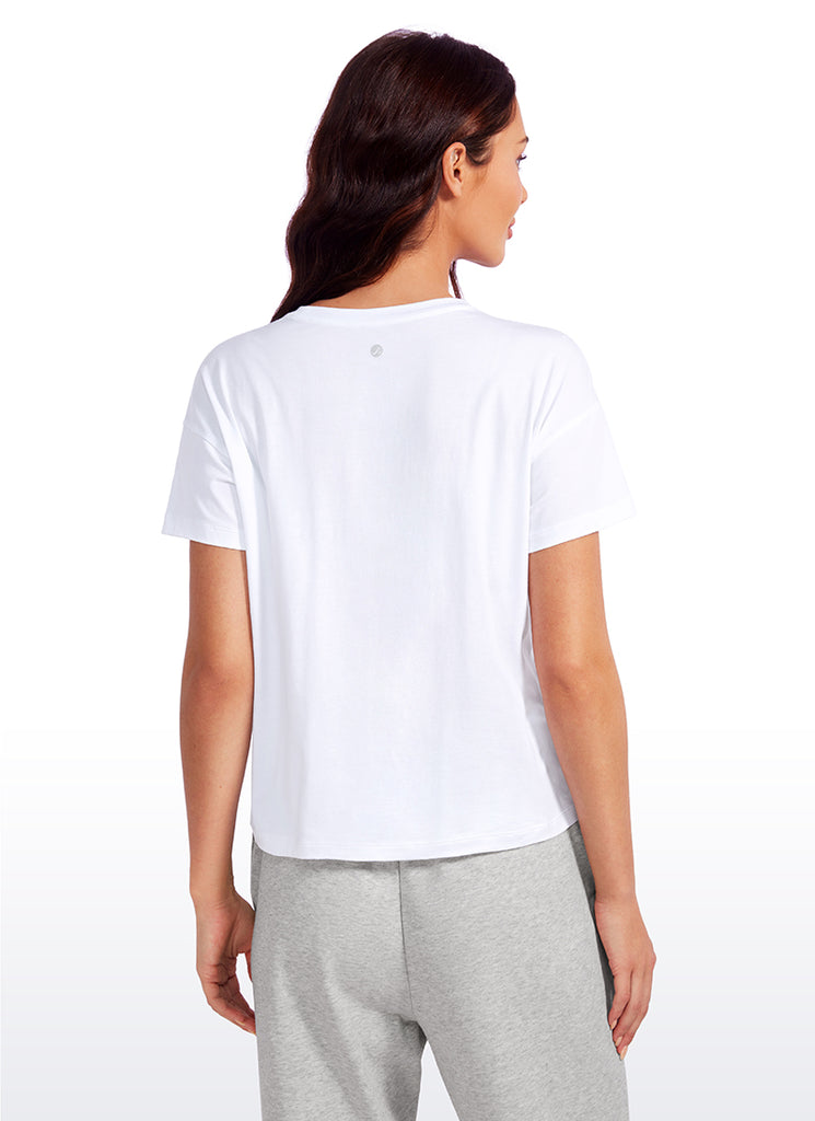 CRZ YOGA Women's Yoga Loose Fit Shirt Pima Cotton Short Sleeves purple gray