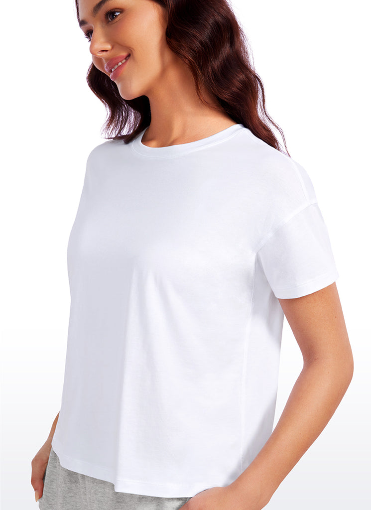 CRZ YOGA Women's Yoga Loose Fit Shirt Pima Cotton Short Sleeves Black