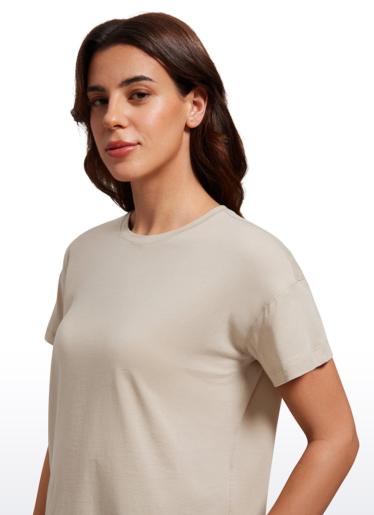 CRZ YOGA Women's Yoga Loose Fit Shirt Pima Cotton Short Sleeves Jade Grey