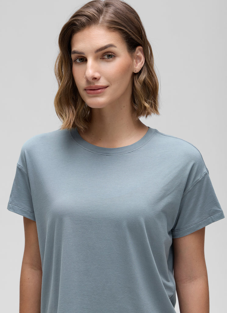 CRZ YOGA Women's Yoga Loose Fit Shirt Pima Cotton Short Sleeves Jade Grey