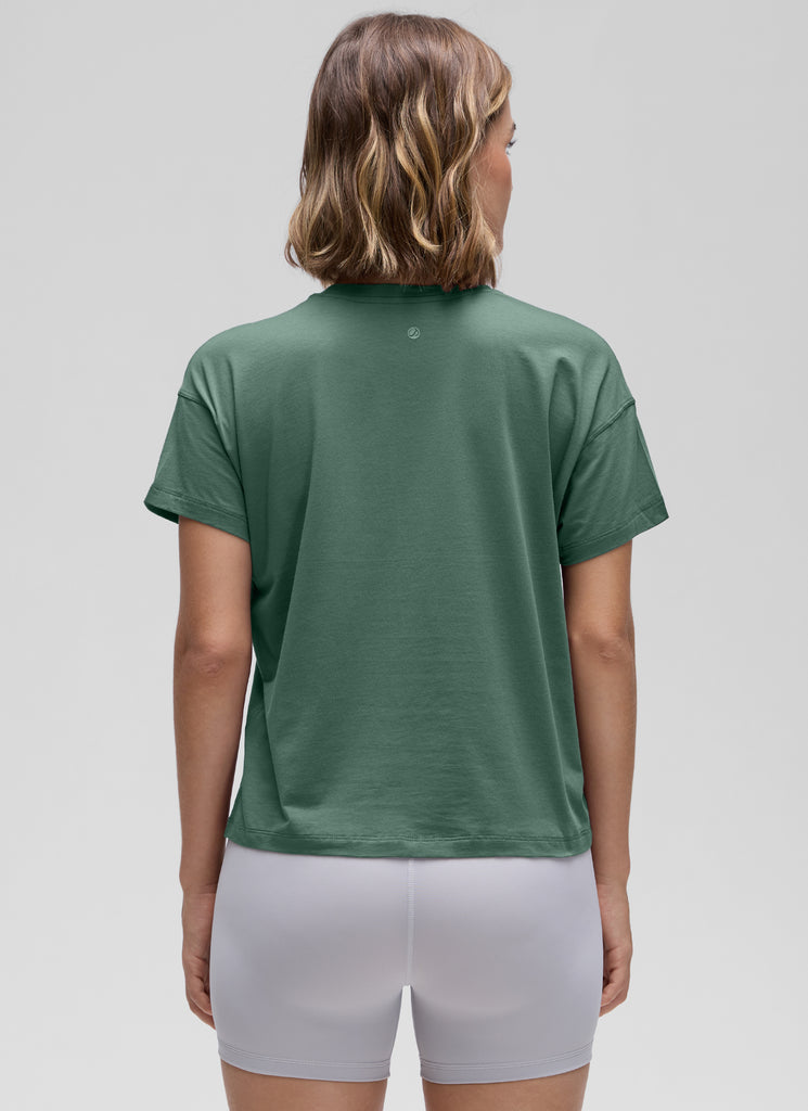 CRZ YOGA Women's Yoga Loose Fit Shirt Pima Cotton Short Sleeves Graphite Green