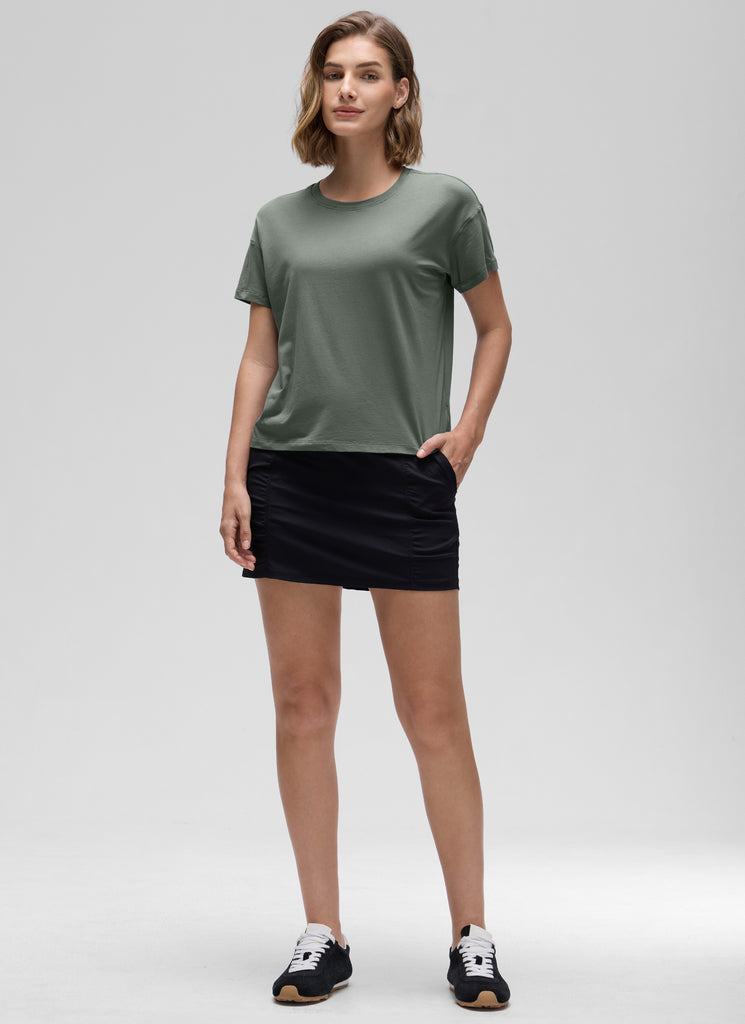 CRZ YOGA Women's Yoga Loose Fit Shirt Pima Cotton Short Sleeves Mojave Tan