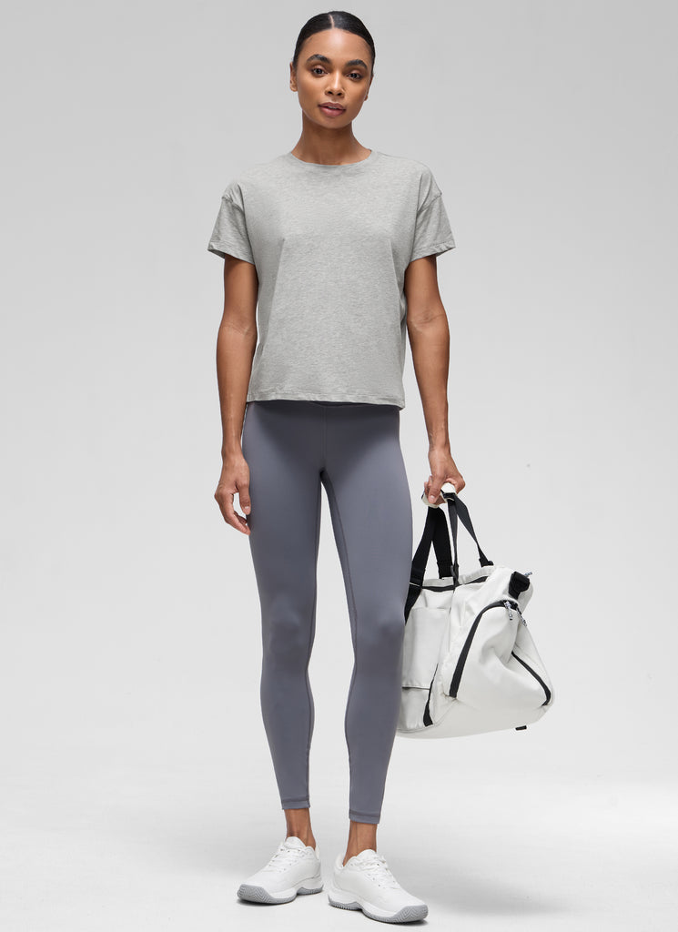 CRZ YOGA Women's Yoga Loose Fit Shirt Pima Cotton Short Sleeves Heathered Medium Grey