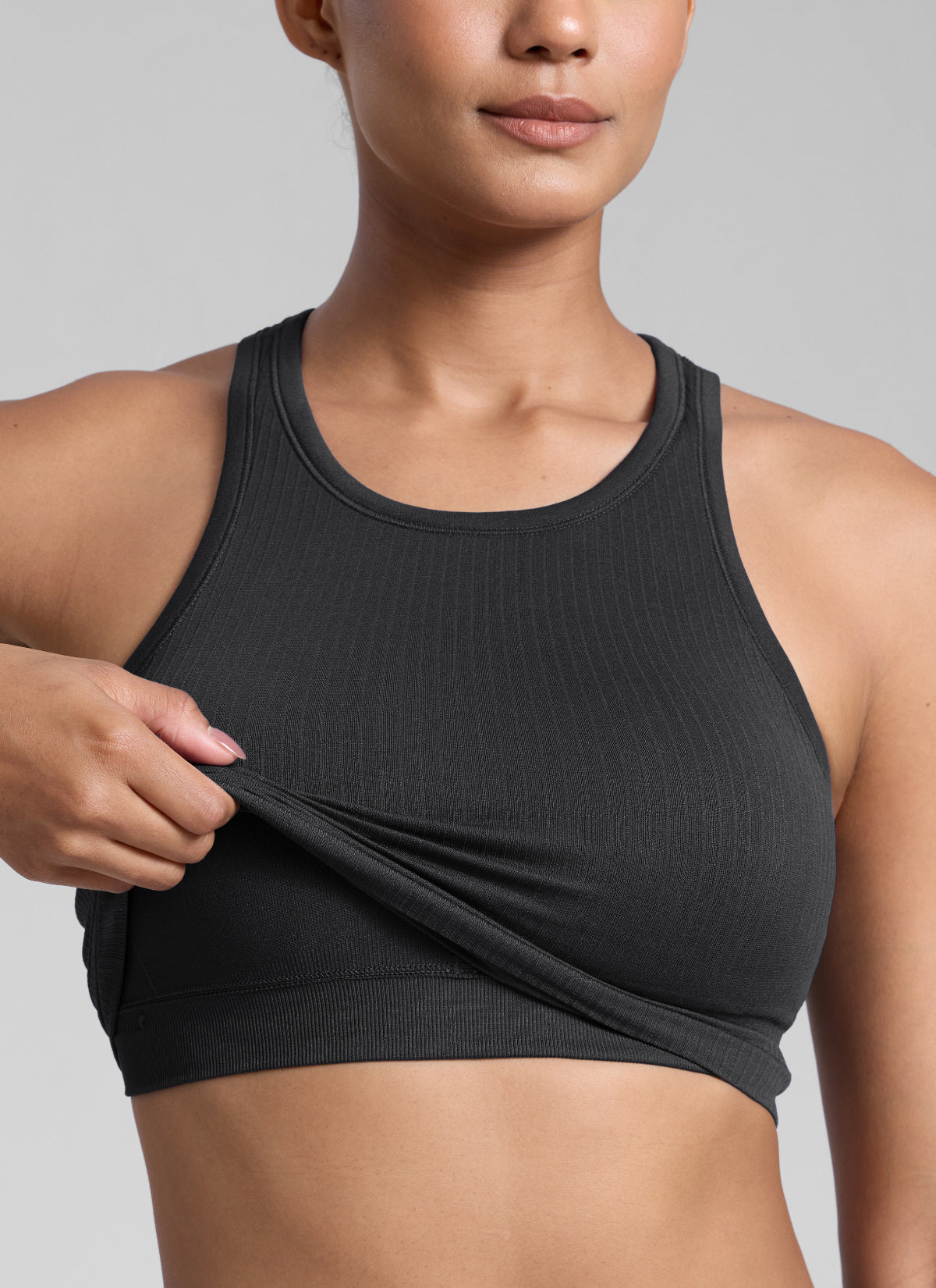 CRZ YOGA Women's Yoga Slim Fit Tops Seamless Longline Tank High Neck Black @model_info:Barbara