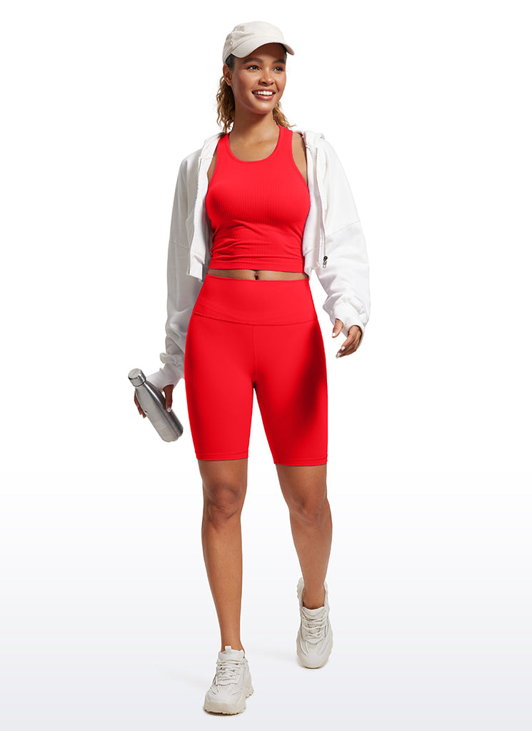 CRZ YOGA Women's Yoga Slim Fit Tops Seamless Longline Tank High Neck White