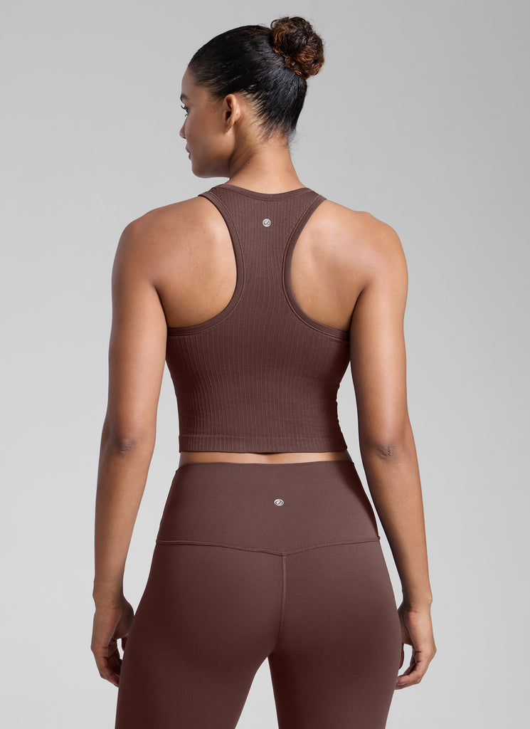 CRZ YOGA Women's Yoga Slim Fit Tops Seamless Longline Tank High Neck Taupe