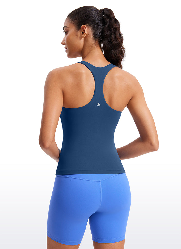 CRZ YOGA Women's Yoga Tight Fit Tops Butterluxe Built-in Bra Tank French Navy