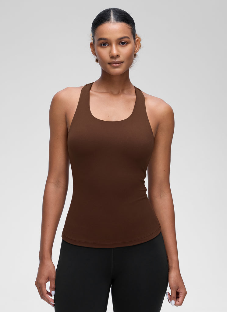 CRZ YOGA Women's Yoga Tight Fit Tops Butterluxe Built-in Bra Tank Lava Brown