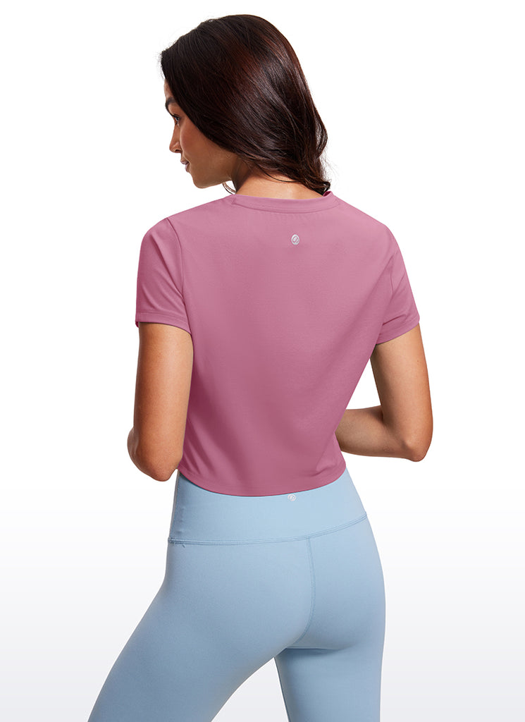 CRZ YOGA Women's Yoga Classic Fit Top Butterluxe Cropped Short Sleeves Black