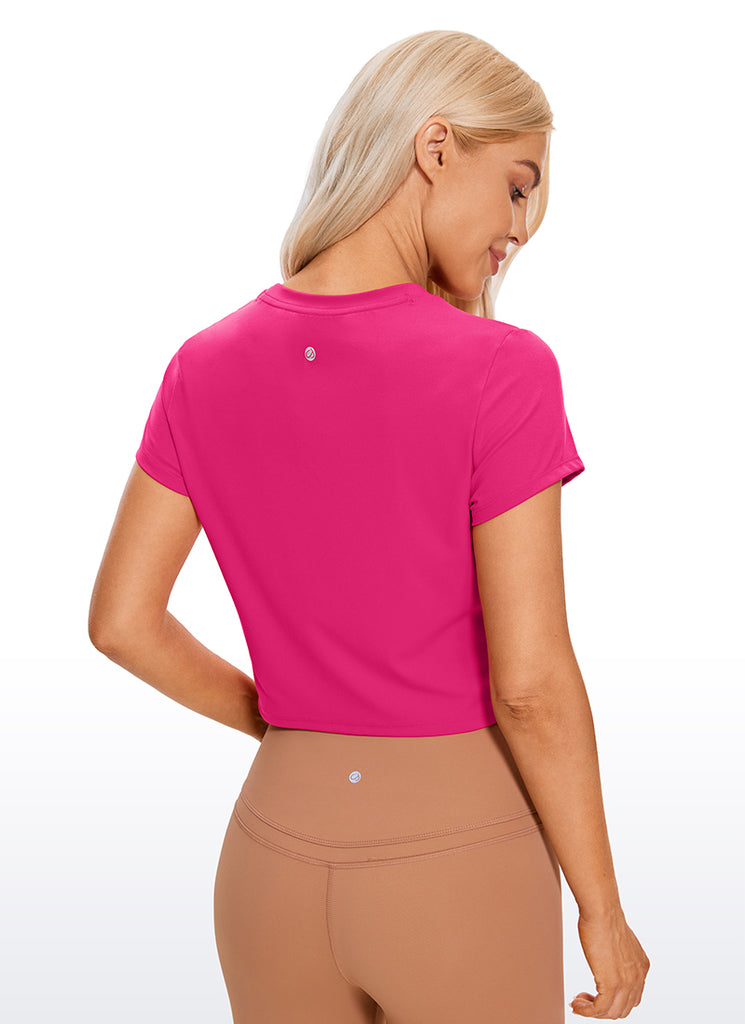 CRZ YOGA Women's Yoga Classic Fit Top Butterluxe Cropped Short Sleeves Granita Pink