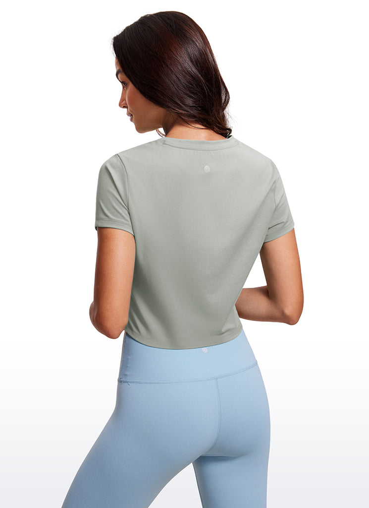 CRZ YOGA Women's Yoga Classic Fit Top Butterluxe Cropped Short Sleeves Velvet Dust